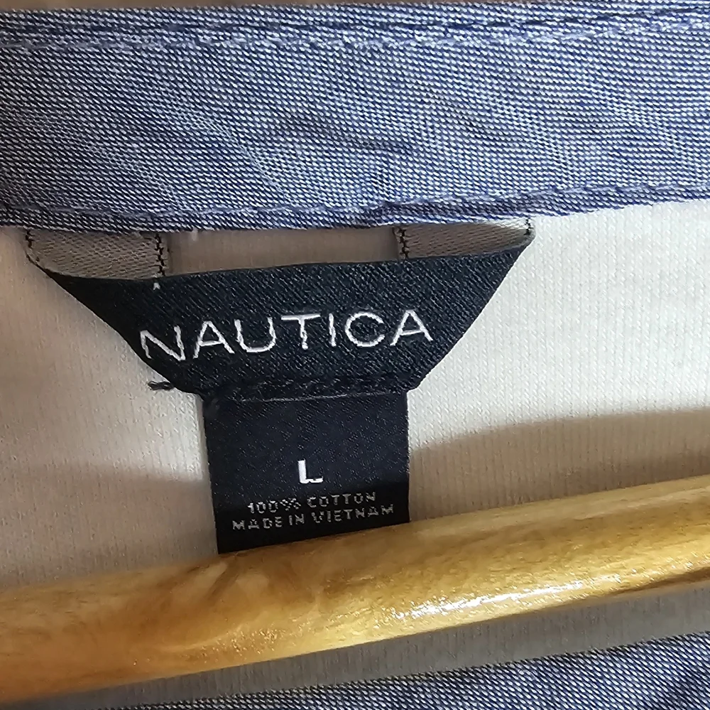 Nautica Women's 3/4 Cuffed Sleeve White Chambray Casual Top Size Large - Picture 6 of 8